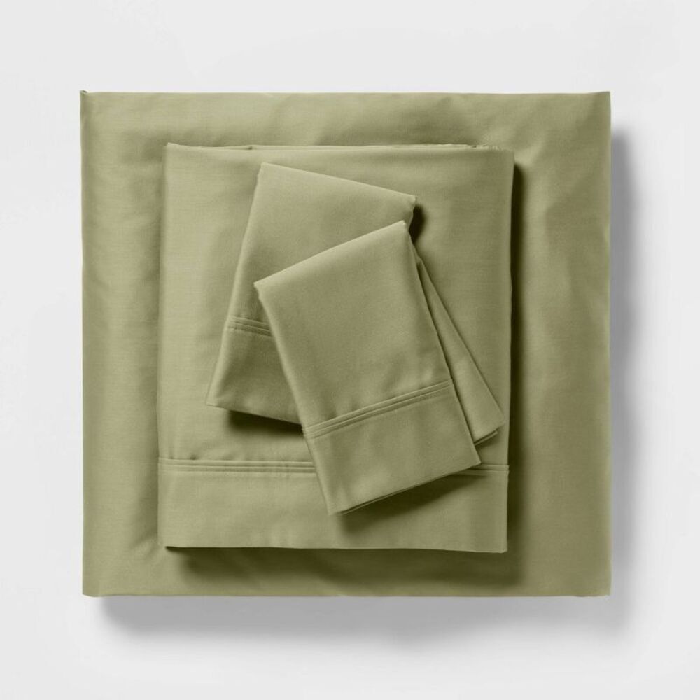 King 400 Thread Count Cotton Sateen Sheet Set - Wrinkle-Resistant Green
